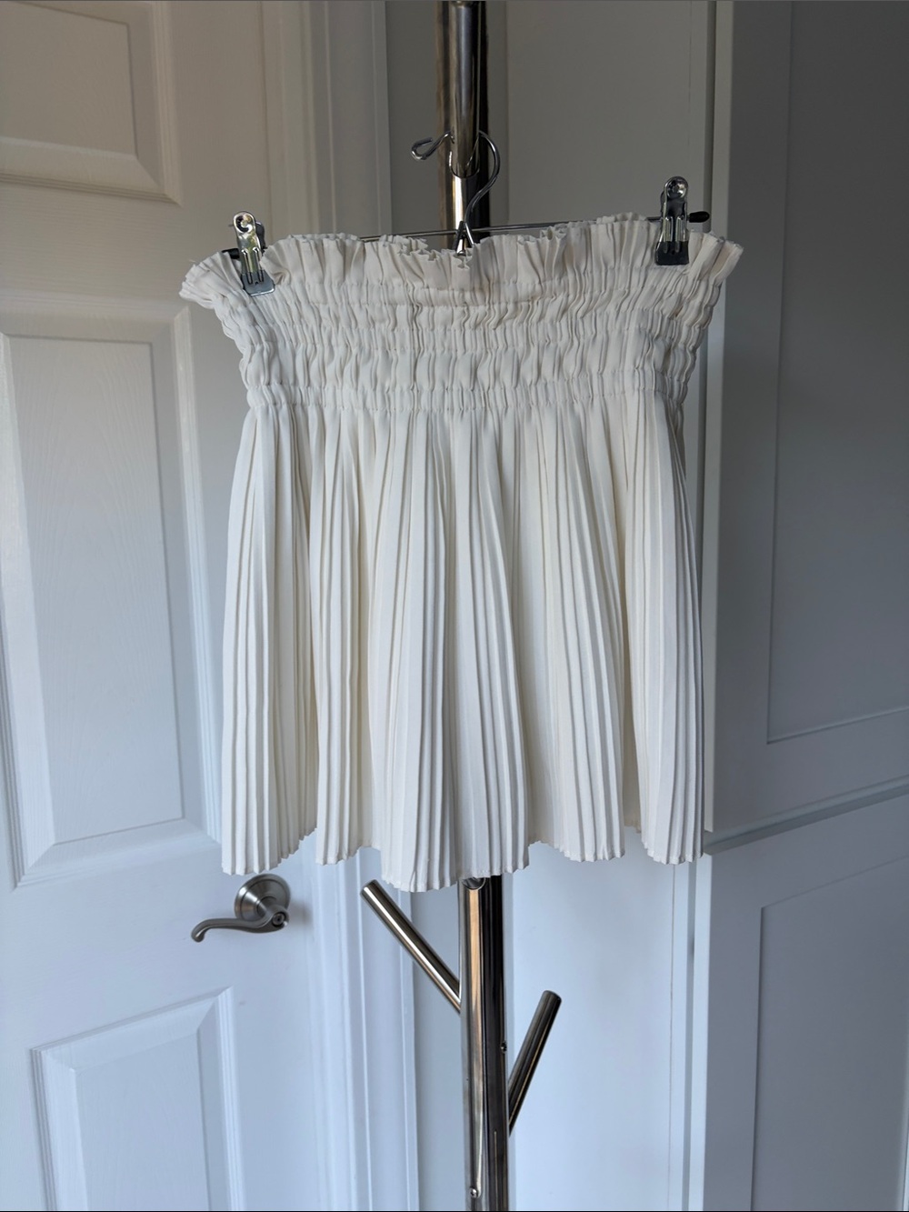 Smocked Waist Pleated Mini Skort (skirt with shorts) in Ivory, Size M.
